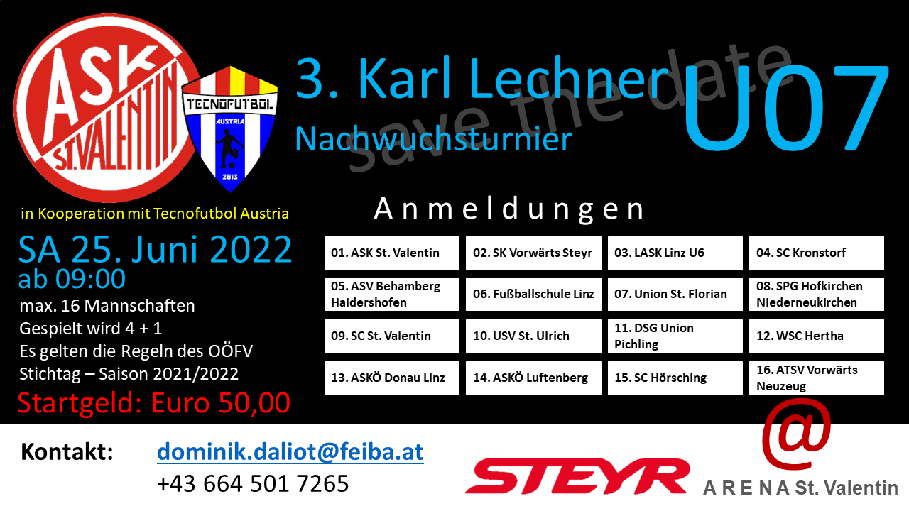 Anmeldungen U7 Karl Lechner Turnier 25 06 2022